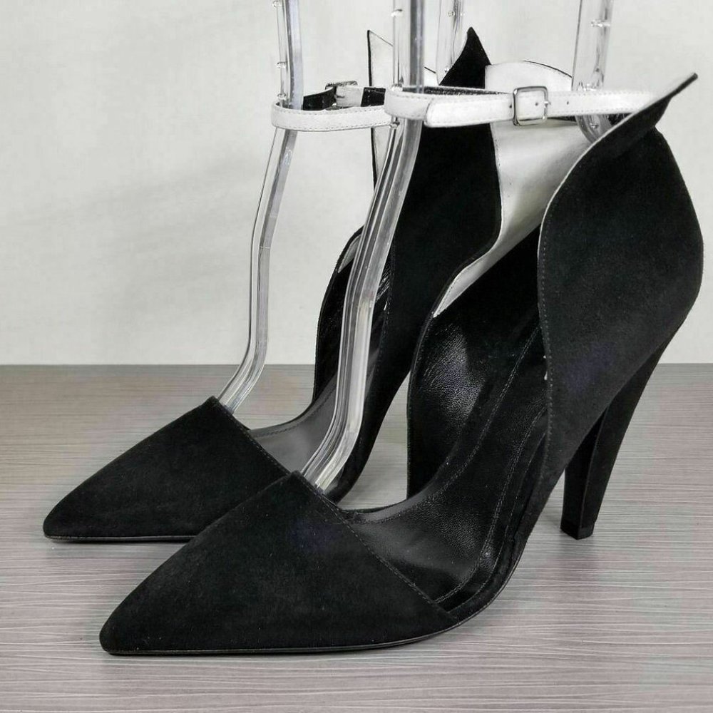 CALVIN KLEIN 205W39NYC Leititia Sandals, Black Suede, Womens Size 8.5 / 38.5
